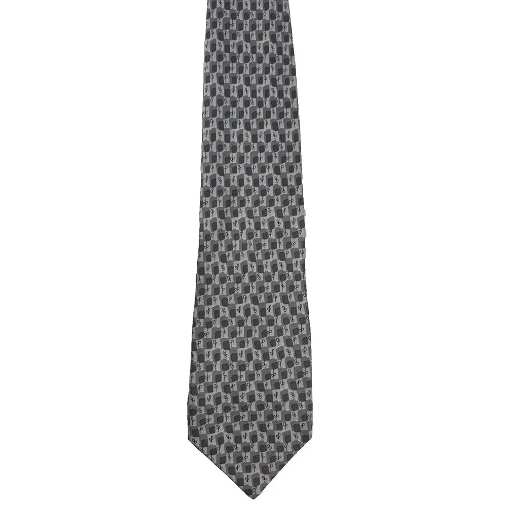J Garcia Tie Three‎ Collection Gray Silk  Abstract Pattern 58.5